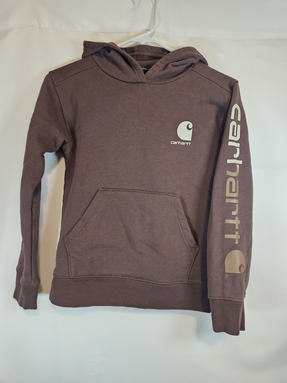 Carhartt Kids Brown Pullover Hoodie with Sleeve Logo